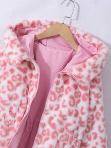 SHEIN 1pc Girls Reversible Leopard Print Fluffy Long Sleeve Windbreaker Jacket, Suitable For Autumn/Winter Fall - Pink - View 4