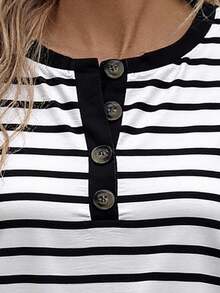 EMERY ROSE New Plus Size Women Fashion Printed Striped Button Long Sleeve Blouse - Multicolor - View 3