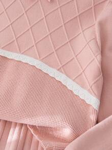 Sparklyn 少女复古菠萝花荷叶边针织毛衣和裙子套装，秋冬 - 杏色 - 查看 5