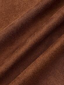 Vibekara Plus Size Brown Pleated Asymmetric Decorative Zipper Back Suede Fuzzy Short Skirt, Minimalist Commuter Style, Autumn/Winter - Brown - View 7