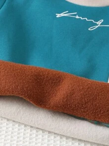 Cozy Pixies 秋冬款小男孩拼色字母图案针织圆领长袖套头衫 - 綠色 - 查看 8