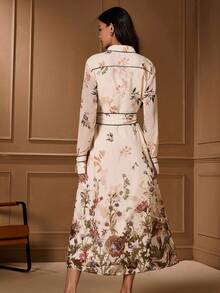 Lilora 女士优雅通勤碎花连衣裙冬装女装碎花连衣裙高端精致优雅 - 彩色 - 查看 3