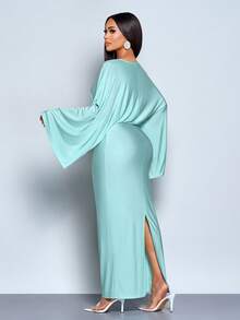 SOLERSUN Women's Elegant Mint Green Autumn Deep V Slim Long Dress, Loose Collar Fall Dresses For Parties,Dinner,Afternoon Tea,Daily Outings And Halloween - Green - View 2
