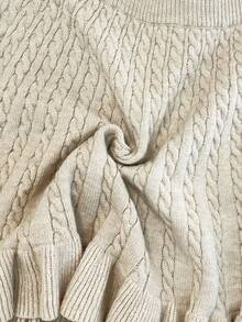 GlowEve Women's Autumn New Solid Color Rope Floral Pattern Classic Design Casual Girly Everyday Versatile Loose Hem Knit Sweater Skirt