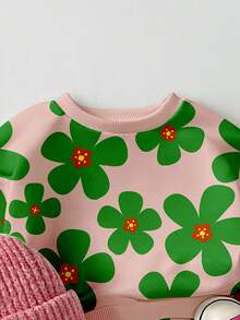 2pcs Baby Girls Casual Fashionable Cute Floral All-Over Print Crew Neck Sweatshirt And Sweatpants Set, Autumn/Winter Fall - Multicolor - View 6