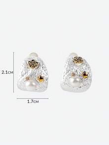 Opalesca Dual-Tone Lava Texture Natural Faux Pearl Elegant Hoop Earrings,Holiday,Vacation,Party,ElEGANT,PREMIUM,PEARL,For Mom/Women/Girl/Mother,Fall/Autumn/Winter,Outfits,Old Money,Premium,Pearl,Elegant,Fairycore/Fairy - Multicolor - View 6