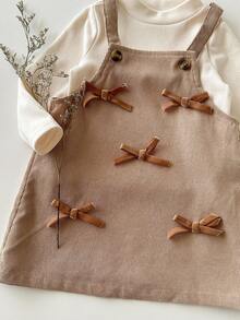 Cozy Pixies 2件套女婴针织柔软高领长袖毛衣上衣和围裙套装 - 卡其色 - 查看 6