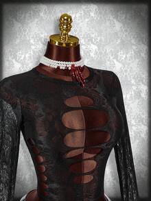 SHEIN ICON Short See Through Long Sleeve Top - Black - View 5