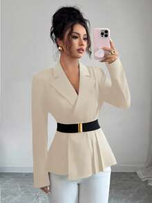 GlowEve Women's Solid Color Blazer Jacket, Suitable For Work - Apricot - View 5