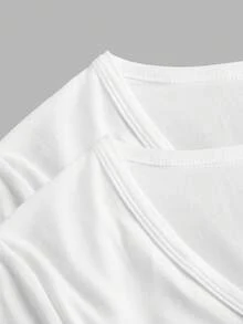 SHEIN EZwear 2pcs/Set Women Deep V-Neck Slim Fit Casual Long Sleeve T-Shirt Top Set, Suitable For Autumn/Winter - White - View 5
