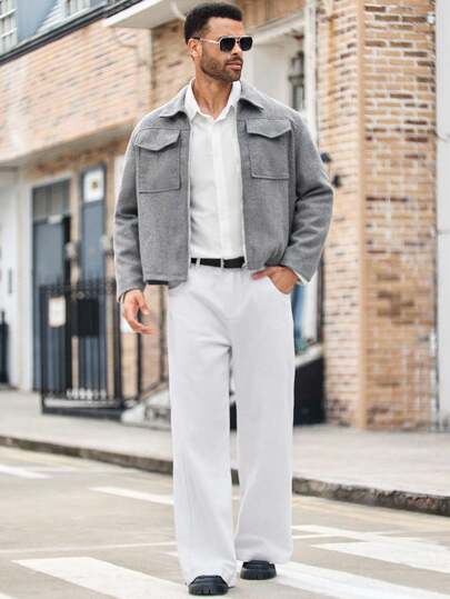 EASEVO Veste décontractée à manches longues grise grande taille pour homme, pour l'automne et l'hiver