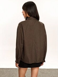 Rina Fox 休闲格子领结女式衬衫 - 棕色 - 查看 4