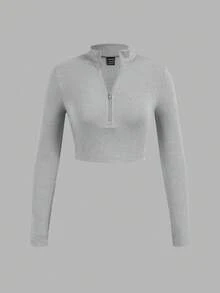 SHEIN EZwear 3 件套女式拉链罗纹面料高领长袖 T 恤套装，适合春秋季 - 彩色 - 查看 5