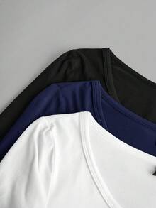SHEIN EZwear 3pcs Women's Crew Neck Mid-Length Casual Tight Fit Basic Long Sleeve T-Shirts, Suitable For Autumn/Winter