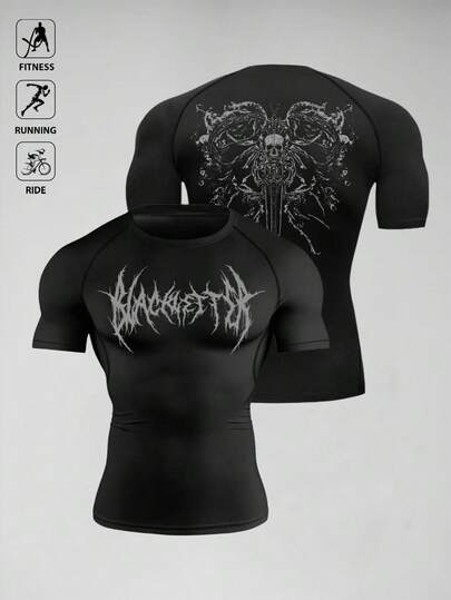 Manfinity Sport Polished Maglietta casual da uomo a maniche corte con collo rotondo e stampa, rashguard da uomo per palestra, maglia da compressione da lotta, maglietta da compressione da uomo con grafica, maglietta da compressione da uomo