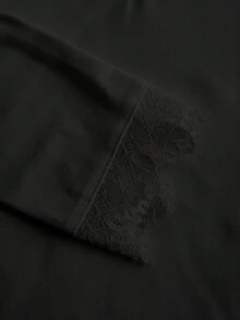 Tseoso 95% Cotton Casual Deep V-Neck Lace Trim Fitted Long Sleeve T-Shirt, Suitable For Autumn/Winter,Black Tops - Black - View 8