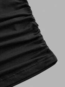 SHEIN EZwear 3件套女士休闲纯色圆领褶皱长袖T恤，秋冬 - 黑色 - 查看 8