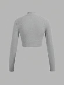 SHEIN EZwear 3 件套女式拉链罗纹面料高领长袖 T 恤套装，适合春秋季 - 彩色 - 查看 3