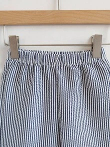 SHEIN Playful Pals 女宝宝荷叶边领条纹长袖上衣配阔腿裤可爱两件套