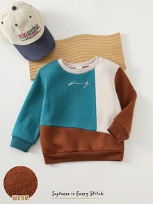 Cozy Pixies 秋冬款小男孩拼色字母图案针织圆领长袖套头衫 - 綠色 - 查看 4