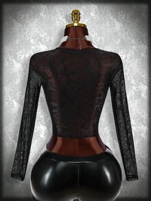 SHEIN ICON Short See Through Long Sleeve Top - Black - View 2