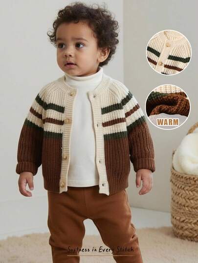Cozy Pixies Baby Boy Colorful Striped Crew Neck Cardigan,In Fall/Winter Baby Knitwear Baby Boy Fall Winter Baby Boy Sweaters Baby Boy Cardigan