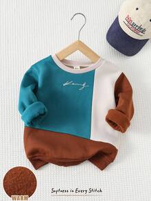 Cozy Pixies 秋冬款小男孩拼色字母图案针织圆领长袖套头衫 - 綠色 - 查看 5