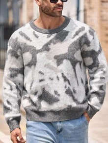 EASEVO 大码男士时尚拼色长袖毛衣，秋冬