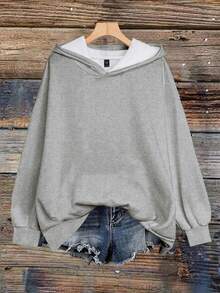 SHEIN EZwear Casual Minimalist Turtle Print Sweatshirt, Suitable For Fall/Winter - Multicolor - View 3