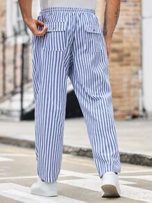 EASEVO Herren Lässig Hose mit Kordelzug in Blau & Weiß gestreift, locker & einfach, Herbst - Verschiedenfarbig - Übersicht 2