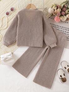 Sparklyn Young Girls Knitted Sweater & Pants 2-Piece Set, Casual & Cute, Thick For Autumn/Winter Fall