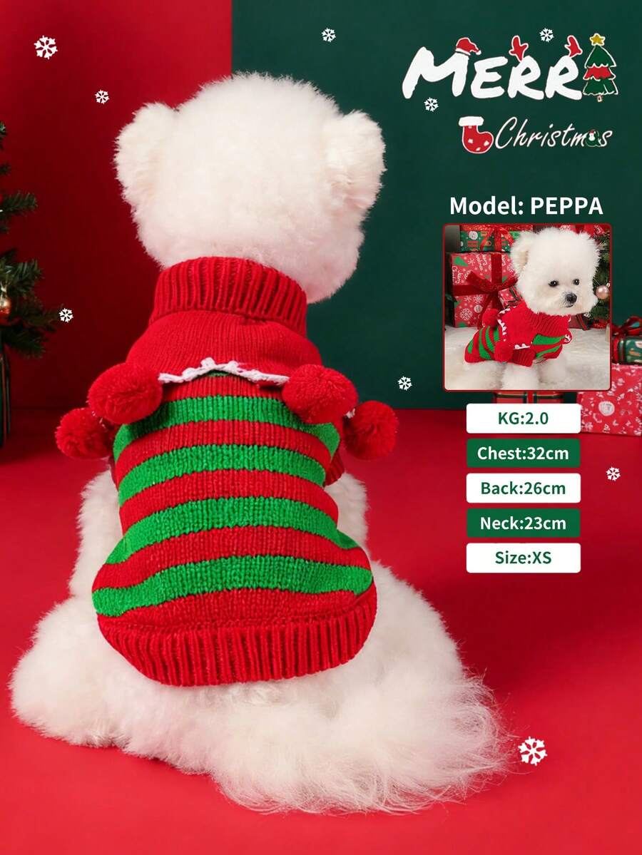 PETSIN 1 buah Sweater Natal Bergaris Merah dan Hijau untuk Hewan Peliharaan, Kucing dan Anjing Lucu Mengenakan Pakaian Hangat Musim Gugur dan Musim Dingin - Garis merah dan hijau - View 1