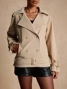 Lyxana Áo khoác trench coat ve kép cài hai hàng khuy thời trang dành cho nữ - Màu Khaki - Xem 3