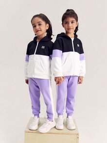 Set da 3 pezzi per ragazze, composto da giacca con cappuccio, cerniera e fodera termica, e pantaloni della tuta, colori grigio, rosa e nero, casual e versatile - Multicolore - Visualizzare 5