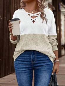 EMERY ROSE Sudadera casual de talla grande con parches de colores contrastantes para mujer, para otoño/invierno - Multicolor - Ver 4