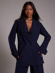 NYA SZN Selma Jacket Outerwear Long Sleeve Plunge Neck Button Pocket Detail Slim Blazer Business Casual Businesswear Back To School Classy Modest Special Occasion Summer Fall Jackets For Women