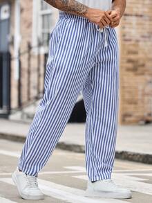 EASEVO Herren Lässig Hose mit Kordelzug in Blau & Weiß gestreift, locker & einfach, Herbst - Verschiedenfarbig - Übersicht 4