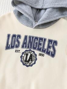 Cozy Pixies 2 pezzi Set di felpa con cappuccio a maniche lunghe con stampa di lettere e pantaloni in vita elastica per bambino