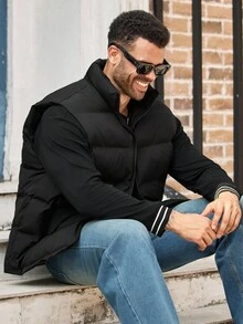 EASEVO Áo vest không tay màu đen thường ngày cỡ lớn dành cho nam, dáng vừa, mùa đông - màu đen - Xem 6