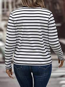 EMERY ROSE New Plus Size Women Fashion Printed Striped Button Long Sleeve Blouse - Multicolor - View 2