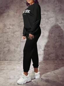 Slaydiva Plus Size Casual Minimalist New York English Print Pattern Loose Fit Thick Crew Neck Long Sleeve Sweatshirt, Suitable For Autumn & Winter - Black - View 5