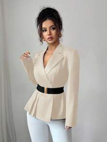 GlowEve Women's Solid Color Blazer Jacket, Suitable For Work - Apricot - View 6