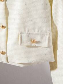 SHEIN Sparklyn 少女优雅通勤圆领外套，秋冬季 - 白色 - 查看 6