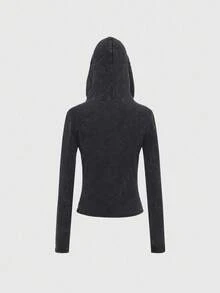 ROMWE Grunge Punk Jersey ajustado de cuello alto acanalado con estilo punk para mujer - Gris - Ver 2