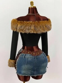 Amplova Áo thun dài tay hở vai cổ bẻ, thời trang và thanh lịch, thu/đông - Nhiều màu - Xem 7