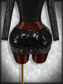 GloRilla x SHEIN ICON Black Bodycon High Waist Super Short Women's Mini Skirt