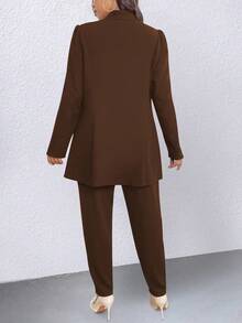 SHEIN Clasi Plus Size Casual Commuter Solid Color Jacket And Pants Suit - Coffee Brown - View 2