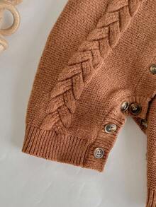 Loomiva Newborn Baby Solid Color Cable Ear Design Sweater Romper Autumn Winter Clothes For Girl - Coffee Brown - View 6