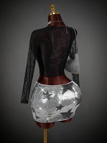 SHEIN ICON Star Pattern Sequin Skirt - Silver - View 7