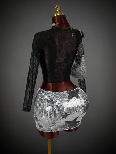 SHEIN ICON Falda con patrón de estrella con lentejuelas